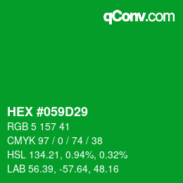 Code couleur: HEX #059D29 | qconv.com