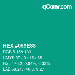 カラーコード: HEX #059E85 | qconv.com