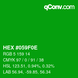 カラーコード: HEX #059F0E | qconv.com