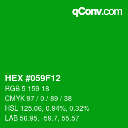 Farbcode: HEX #059F12 | qconv.com