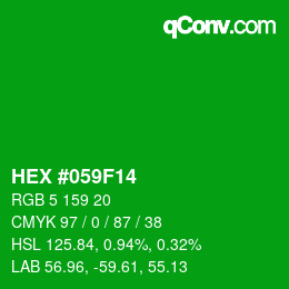 Code couleur: HEX #059F14 | qconv.com