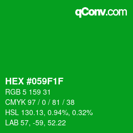 Code couleur: HEX #059F1F | qconv.com