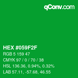 Farbcode: HEX #059F2F | qconv.com