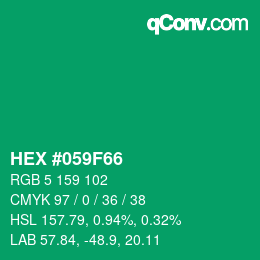カラーコード: HEX #059F66 | qconv.com