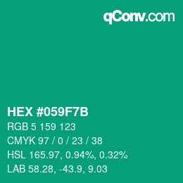 カラーコード: HEX #059F7B | qconv.com