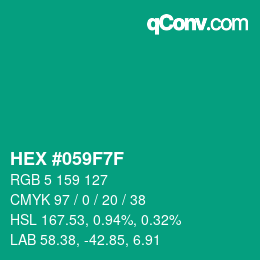 颜色代码: HEX #059F7F | qconv.com