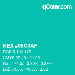 Color code: HEX #05C0AF | qconv.com