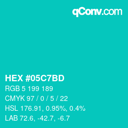 颜色代码: HEX #05C7BD | qconv.com