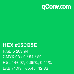 カラーコード: HEX #05CB5E | qconv.com