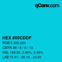 Color code: HEX #05CDDF | qconv.com
