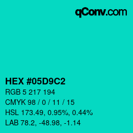 Color code: HEX #05D9C2 | qconv.com