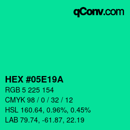Color code: HEX #05E19A | qconv.com