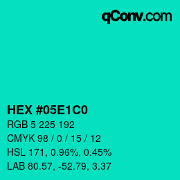 Color code: HEX #05E1C0 | qconv.com