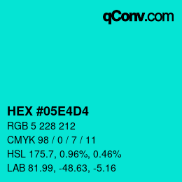 カラーコード: HEX #05E4D4 | qconv.com