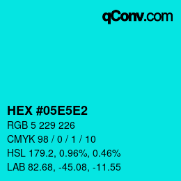 Color code: HEX #05E5E2 | qconv.com
