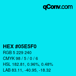 Color code: HEX #05E5F0 | qconv.com