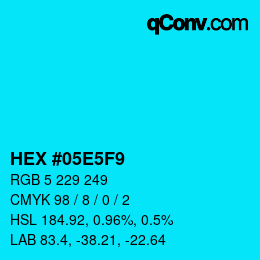 Color code: HEX #05E5F9 | qconv.com