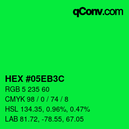 カラーコード: HEX #05EB3C | qconv.com