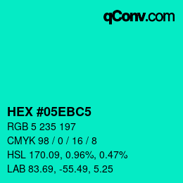 Farbcode: HEX #05EBC5 | qconv.com