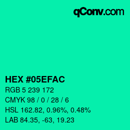 Color code: HEX #05EFAC | qconv.com