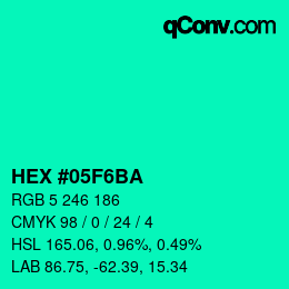 Color code: HEX #05F6BA | qconv.com