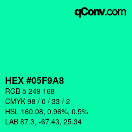 Color code: HEX #05F9A8 | qconv.com