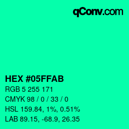 Farbcode: HEX #05FFAB | qconv.com