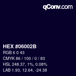 Color code: HEX #06002B | qconv.com