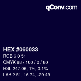 Color code: HEX #060033 | qconv.com