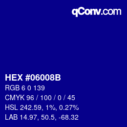 カラーコード: HEX #06008B | qconv.com