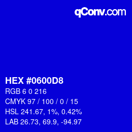 Color code: HEX #0600D8 | qconv.com