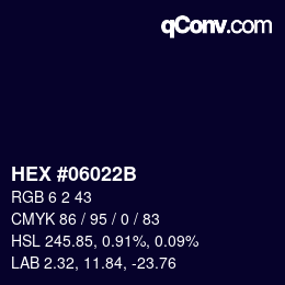 Color code: HEX #06022B | qconv.com