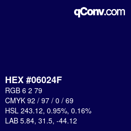 Color code: HEX #06024F | qconv.com