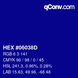 Farbcode: HEX #06038D | qconv.com