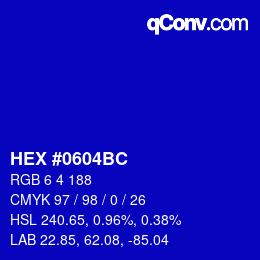 Color code: HEX #0604BC | qconv.com