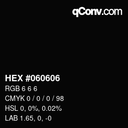 カラーコード: HEX #060606 | qconv.com