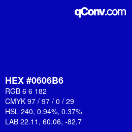 Farbcode: HEX #0606B6 | qconv.com