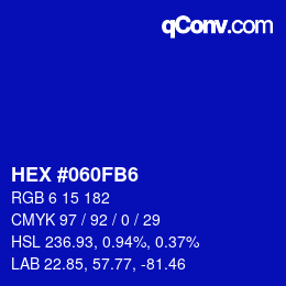 Color code: HEX #060FB6 | qconv.com