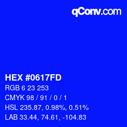 Color code: HEX #0617FD | qconv.com