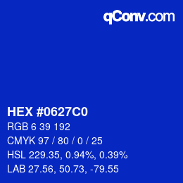 カラーコード: HEX #0627C0 | qconv.com