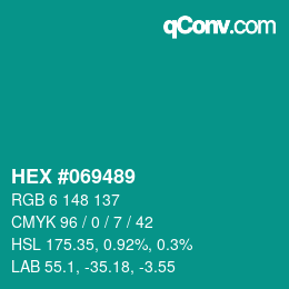 颜色代码: HEX #069489 | qconv.com