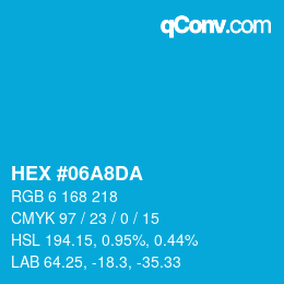 Color code: HEX #06A8DA | qconv.com