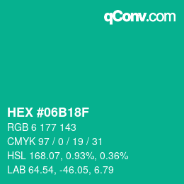 Color code: HEX #06B18F | qconv.com