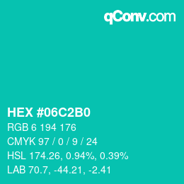 颜色代码: HEX #06C2B0 | qconv.com