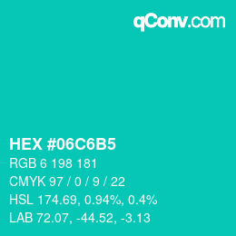 颜色代码: HEX #06C6B5 | qconv.com