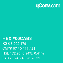 Color code: HEX #06CAB3 | qconv.com