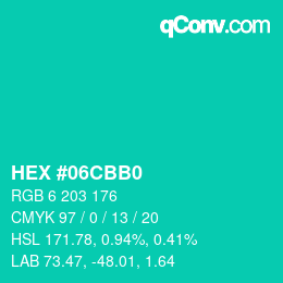 カラーコード: HEX #06CBB0 | qconv.com