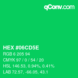 Code couleur: HEX #06CD5E | qconv.com