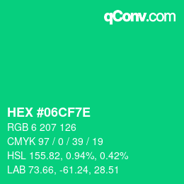 Color code: HEX #06CF7E | qconv.com