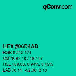 Color code: HEX #06D4AB | qconv.com